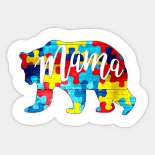 Autism Mama Bear Puzzle Pieces Mama Autism Awareness Month Sticker